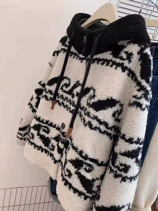 Mantel/Hoodie aus Lammwolle